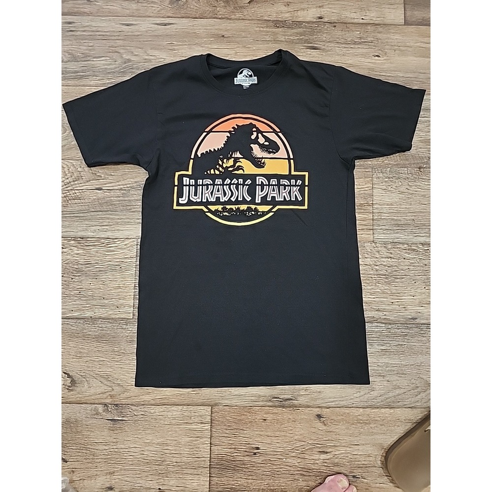 Jurassic Park Licensed Graphic Tee T Shirt Bkack Medium Orange Yellow Movie Logo